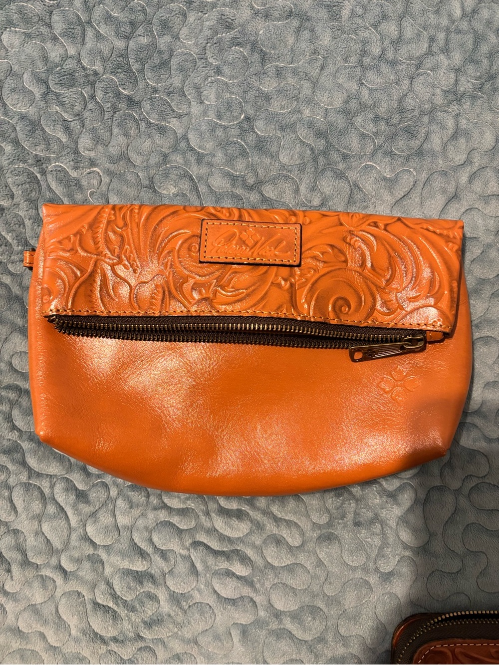Orange Embossed Leather Fold-Over Clutch - Unbranded
